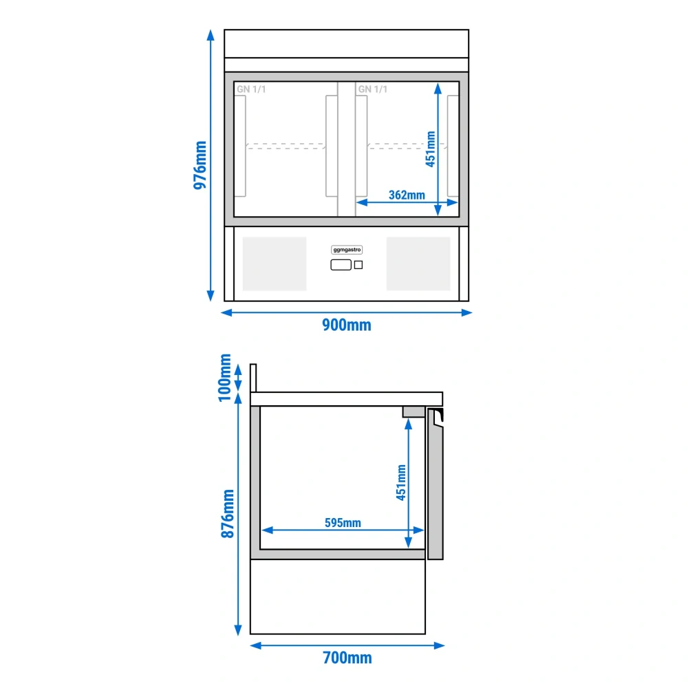 Chladicí stůl PREMIUM - 900x700 mm - se 2 dveřmi - zadní lištou