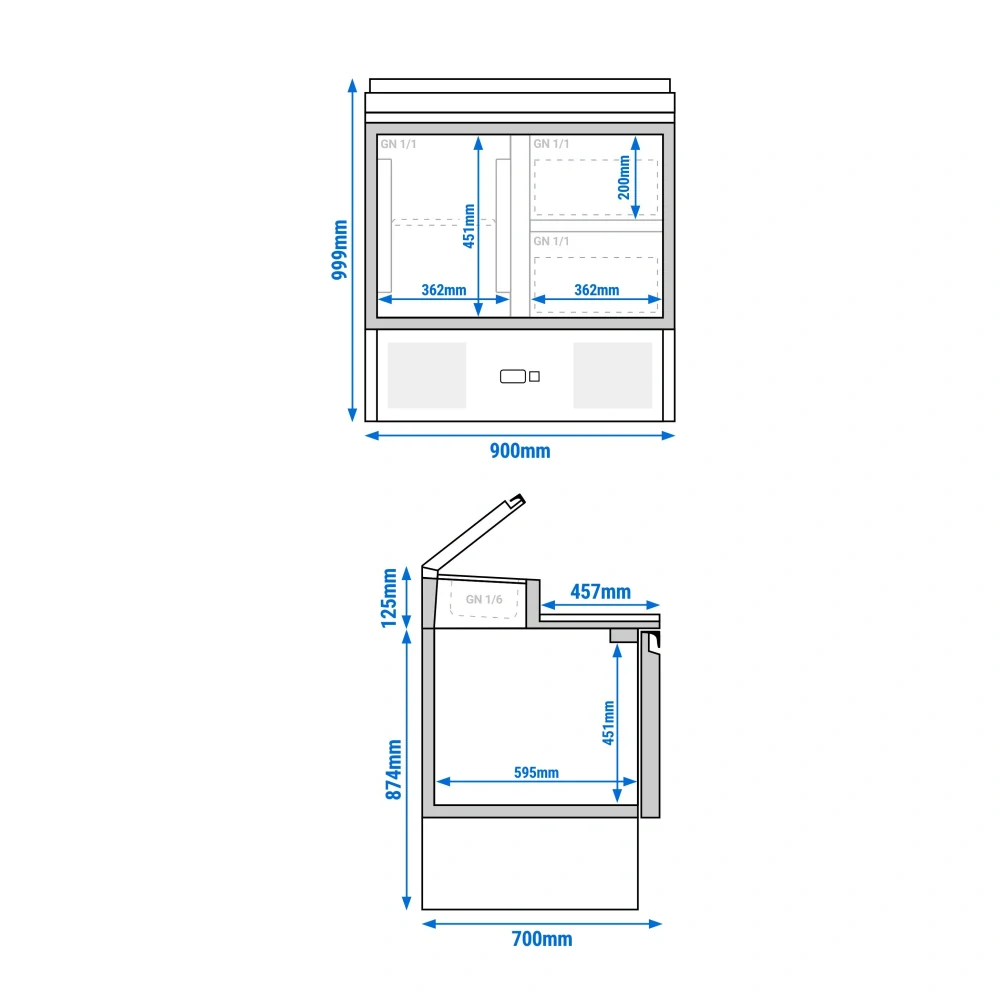 Přípravný stůl Mini ECO - 900 mm - 1 dveře & 2 zásuvky - Pro 5× GN 1/6