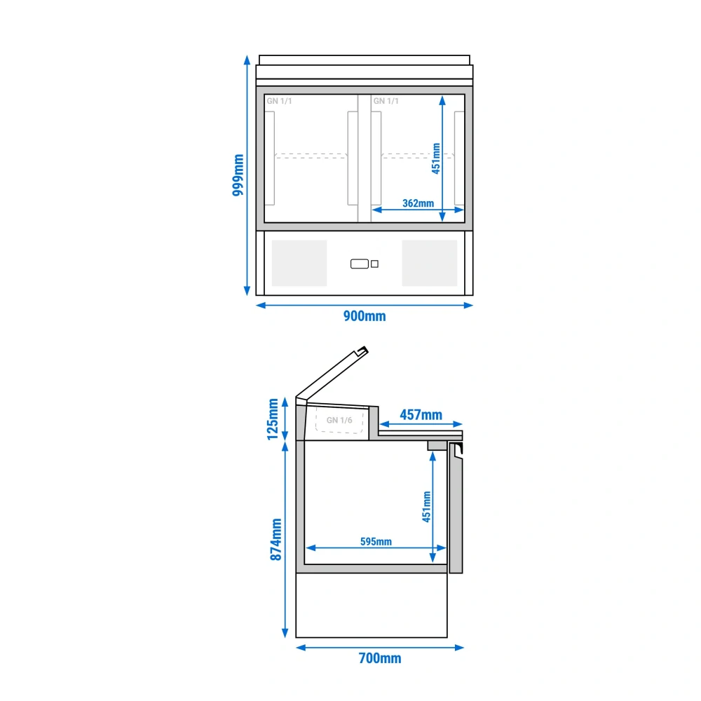 Přípravný stůl Mini PREMIUM - 900 mm - 2 dveře - pro 5× GN 1/6