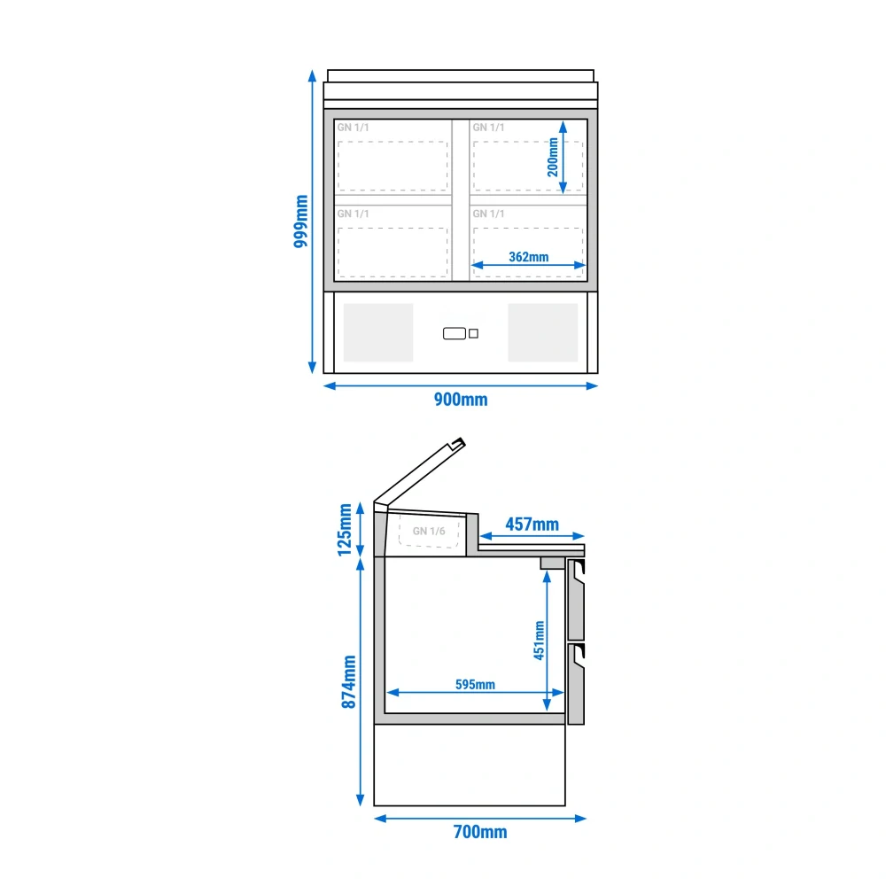 Přípravný stůl Mini PREMIUM - 900x700 mm - 4 zásuvky - pro 5× GN 1/6
