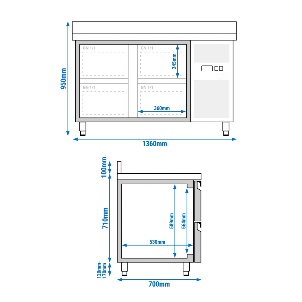 Chladicí stůl ECO - 1360x700mm - so 4 zásuvkami - zadní lem