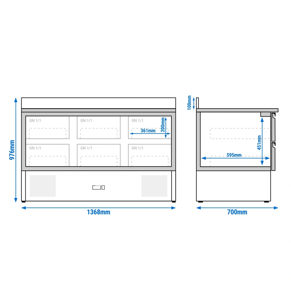Chladicí stůl ECO - 1365x700 mm - se 6 zásuvkami - zadní lištou
