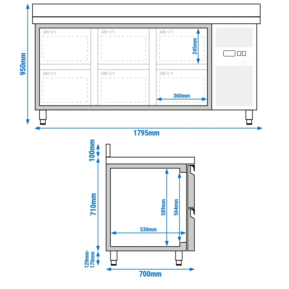 Chladicí stůl ECO - 1795x700 mm - se 6 zásuvkami - zadní lištou