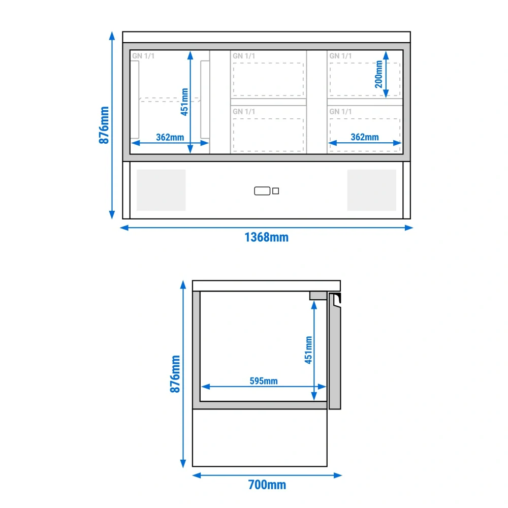 Chladicí stůl PREMIUM - 1370x700 mm - 1 dveře - 4 zásuvky