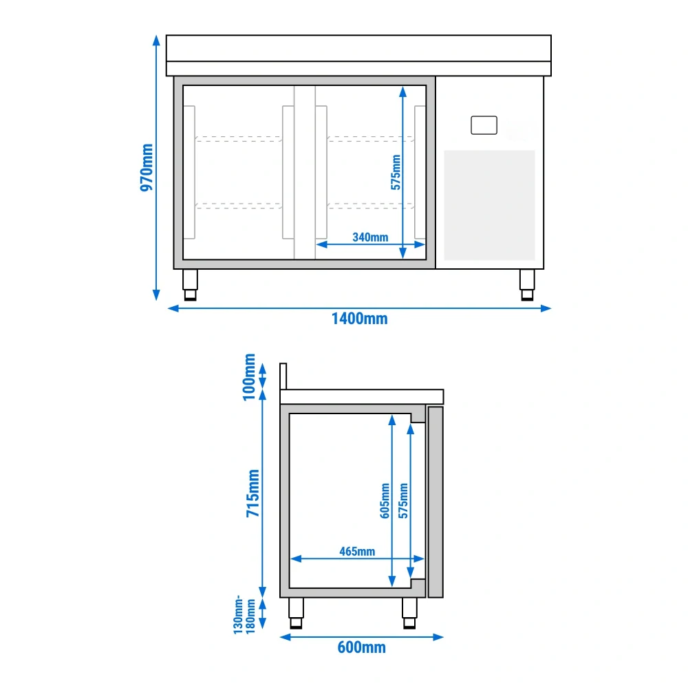 Chladicí stůl PREMIUM - 1400x600 mm - Se 2 dveřmi - Se zadní lištou