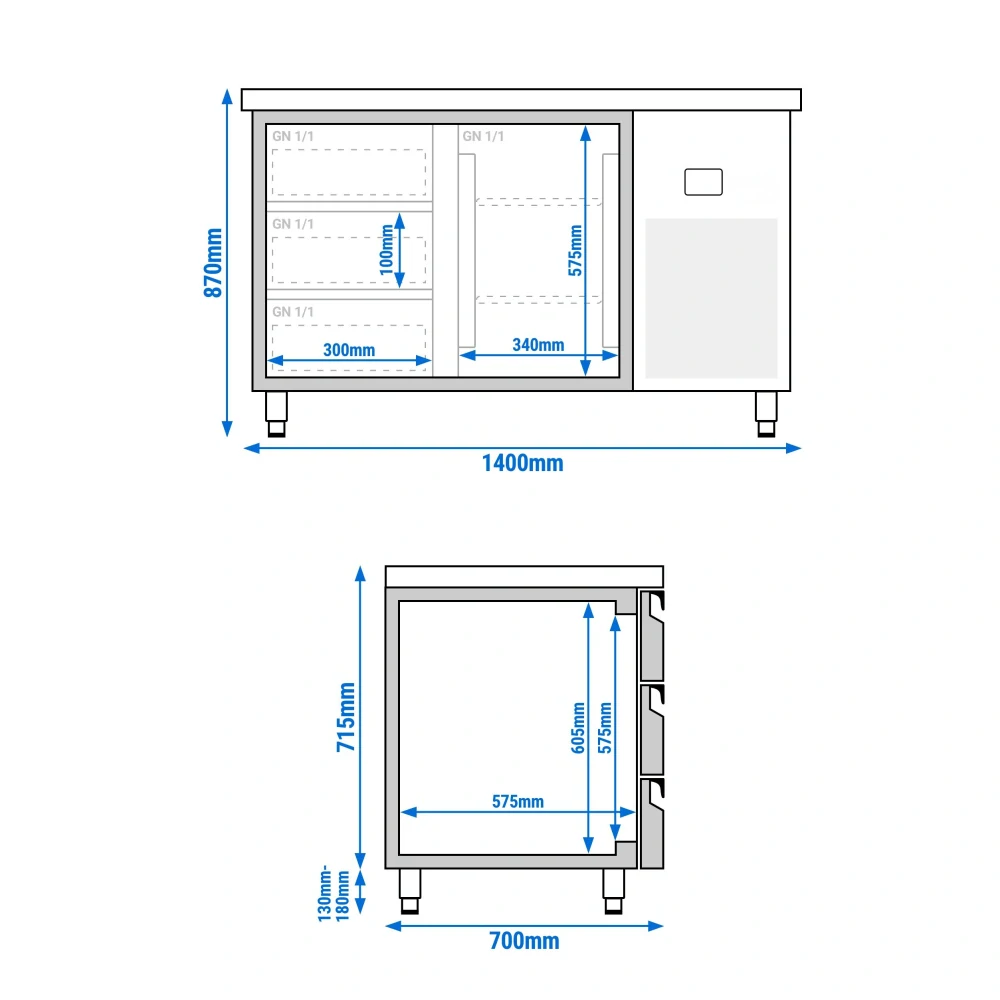 Chladicí stůl PREMIUM - 1400x700 mm - 1 dveře - 3 zásuvky