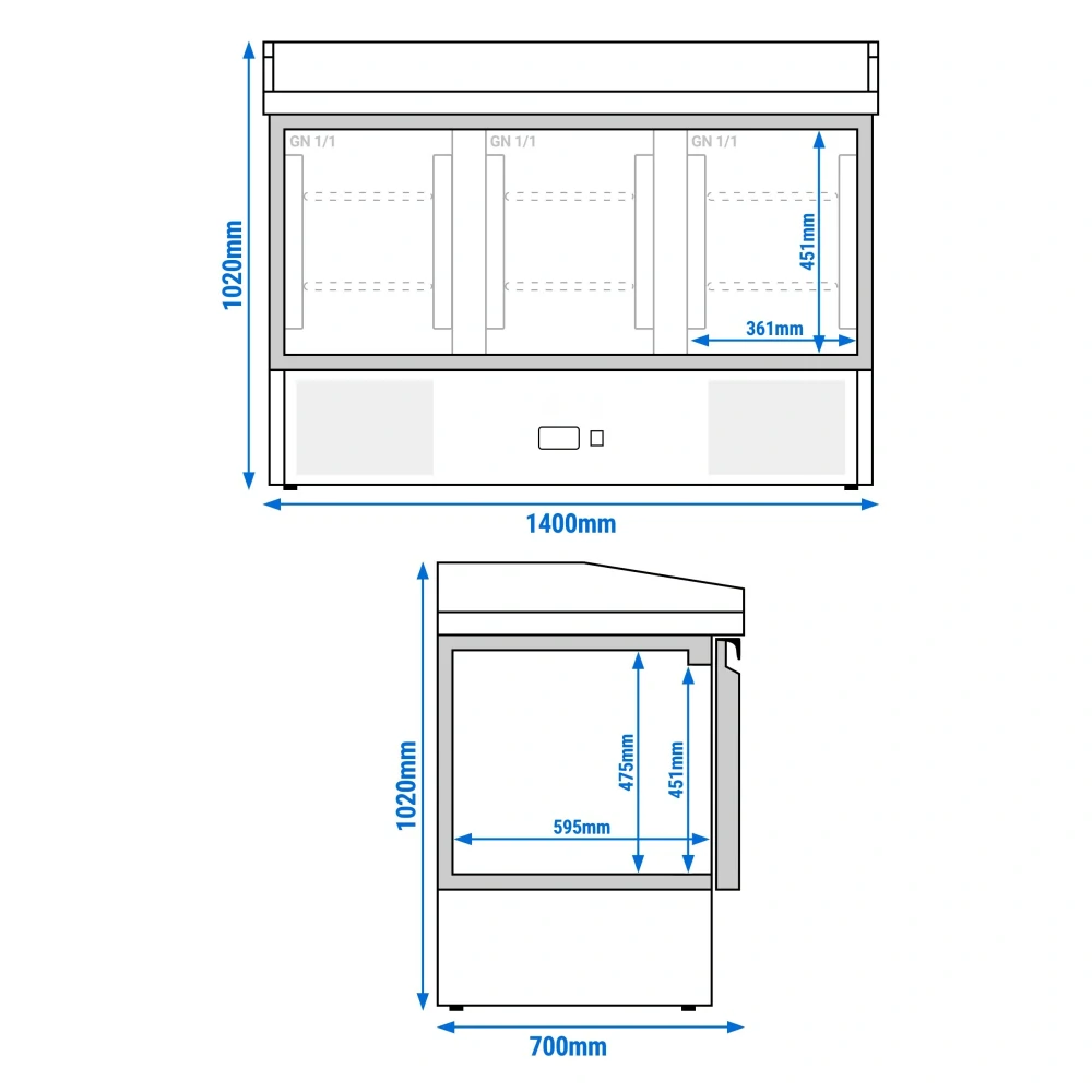 Chladicí stůl na pizzu PREMIUM - 1400x700 mm - se 3 dveřmi