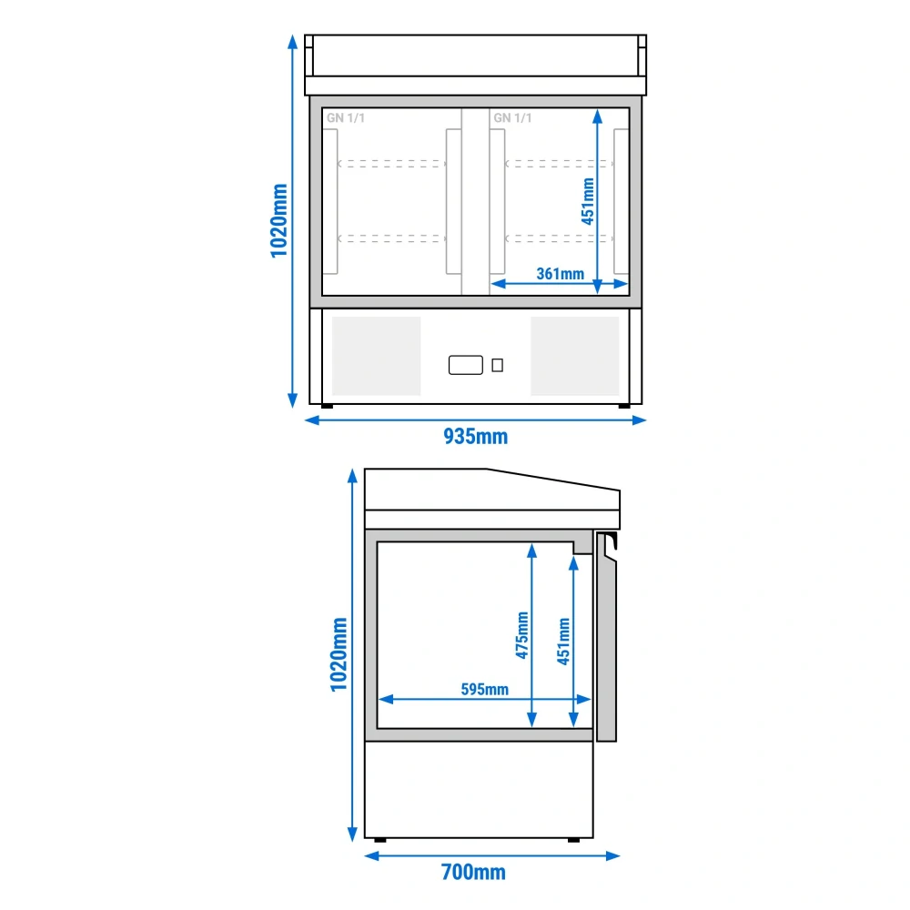 Chladicí stůl na pizzu ECO - 935x700 mm - Se 2 dveřmi