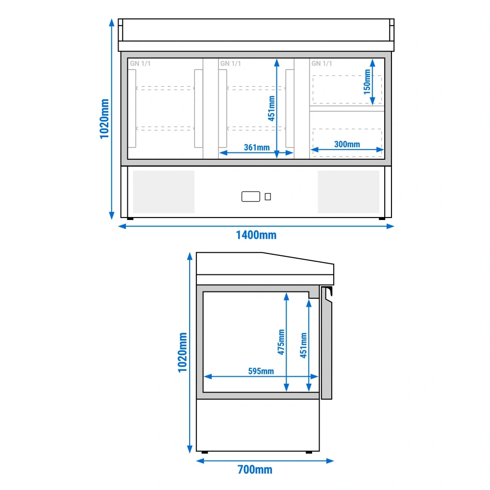 Chladicí stůl na pizzu PREMIUM - 1400x700 mm - se 2 dveřmi a 2 zásuvkami - se žulovou pracovní deskou