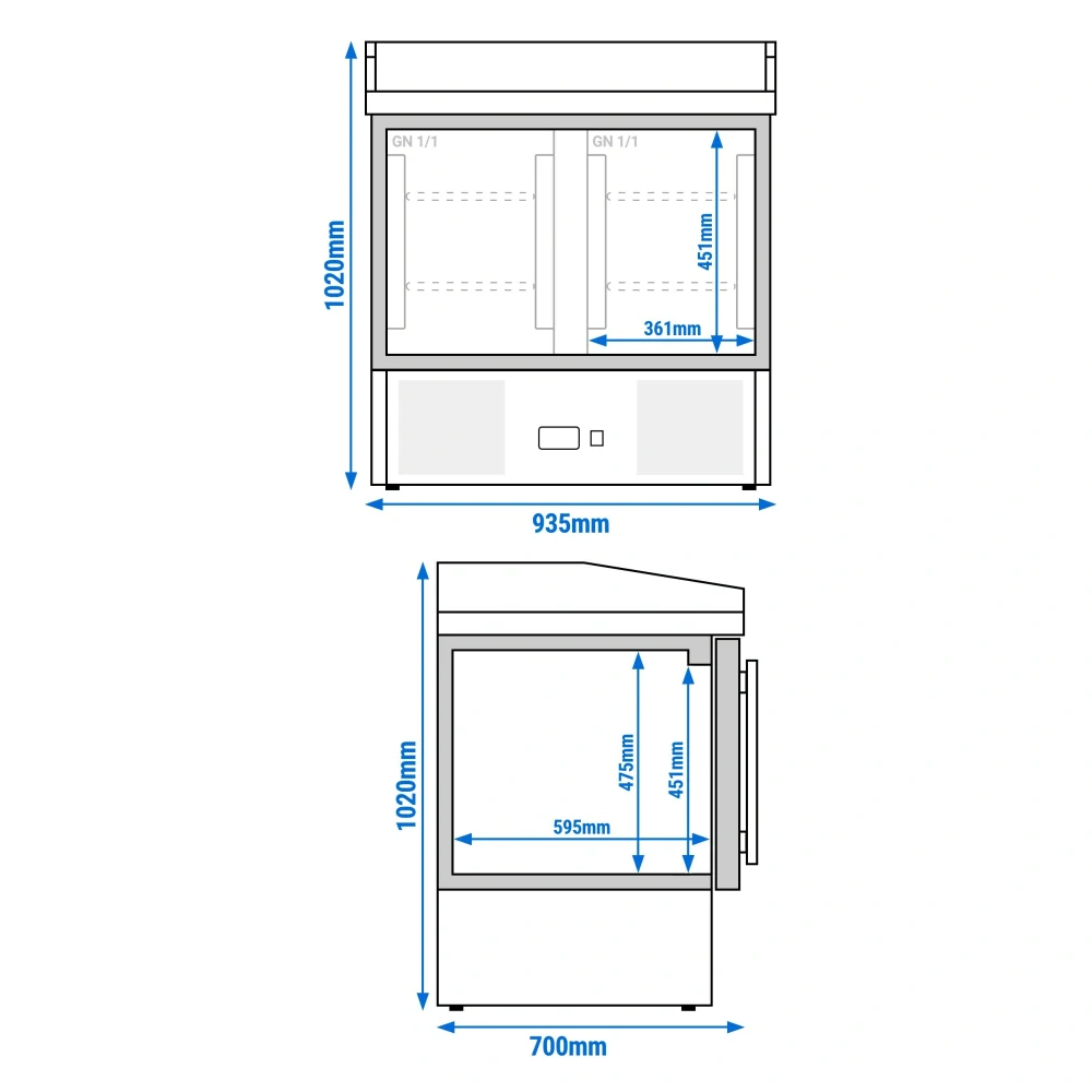 Chladicí stůl na pizzu PREMIUM - 935x700 mm - se 2 dveřmi