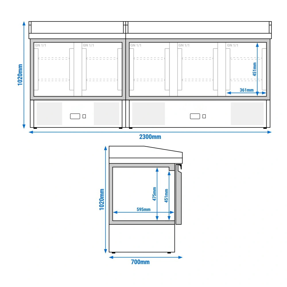 Chladicí stůl na pizzu PREMIUM - 2300x700 mm - se 5 dveřmi