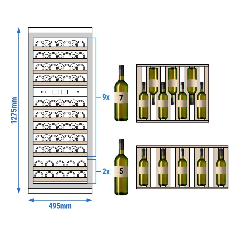 Vinotéka / Chladnička na víno - 2 klimatické zóny - 200 l - max. 73 lahví