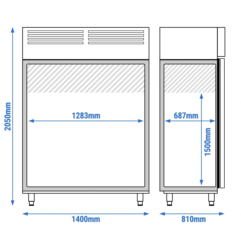 Nerezová chladicí skříň PREMIUM - GN 2/1 - 1 400 l - až +8 °C - s 2 skleněné dveře