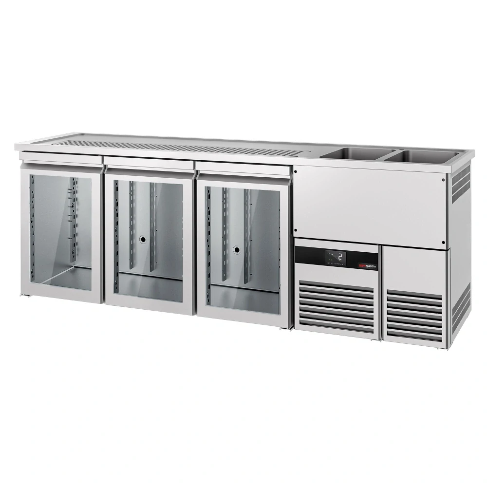 Výčepní pult PREMIUM - 2500x700 mm - 3 skleněné dveře