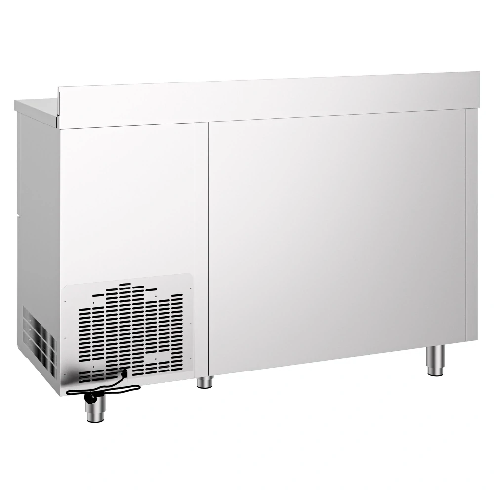 Barový chladicí stůl PREMIUM - 1580x600 mm  - s 1 dveřmi, 3 zásuvkami, zadní lištou & odklepávačem na kávu