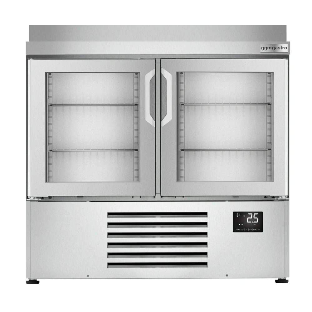 Chladicí stůl PREMIUM PLUS - 978x700 mm - se 2 skleněnými dveřmi - Se zadní lištou