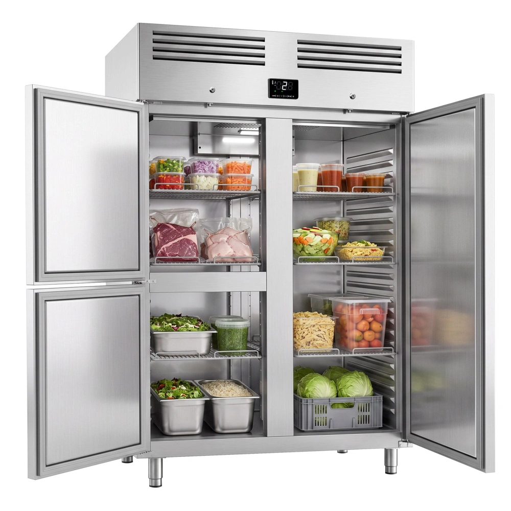 Nerezová chladicí skříň PREMIUM PLUS - GN 2/1 - 1385 mm - 1240 l - až +8 °C - s 3 dveře - Digitální termostat; Samozavírací dveře; Ventilované…