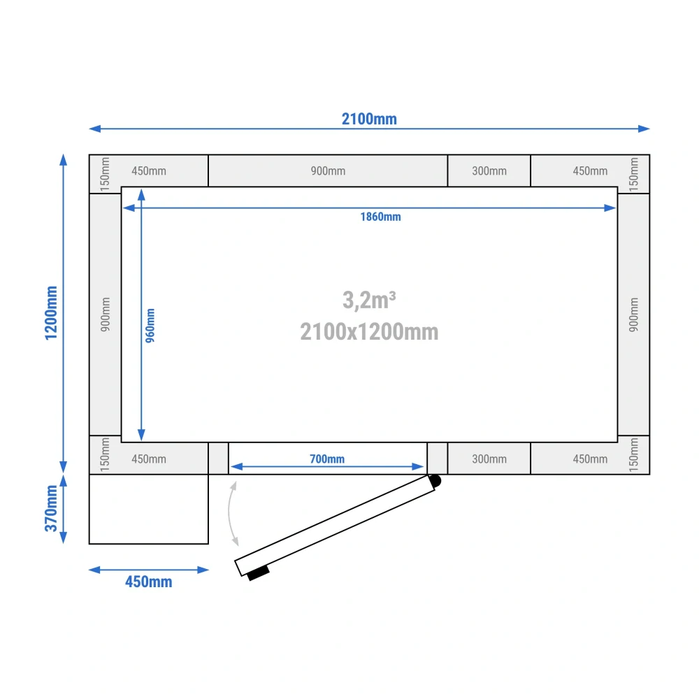 Mrazicí box - 2100x1200 mm - 3,20 m³ - vč. mrazicí jednotky a lamel