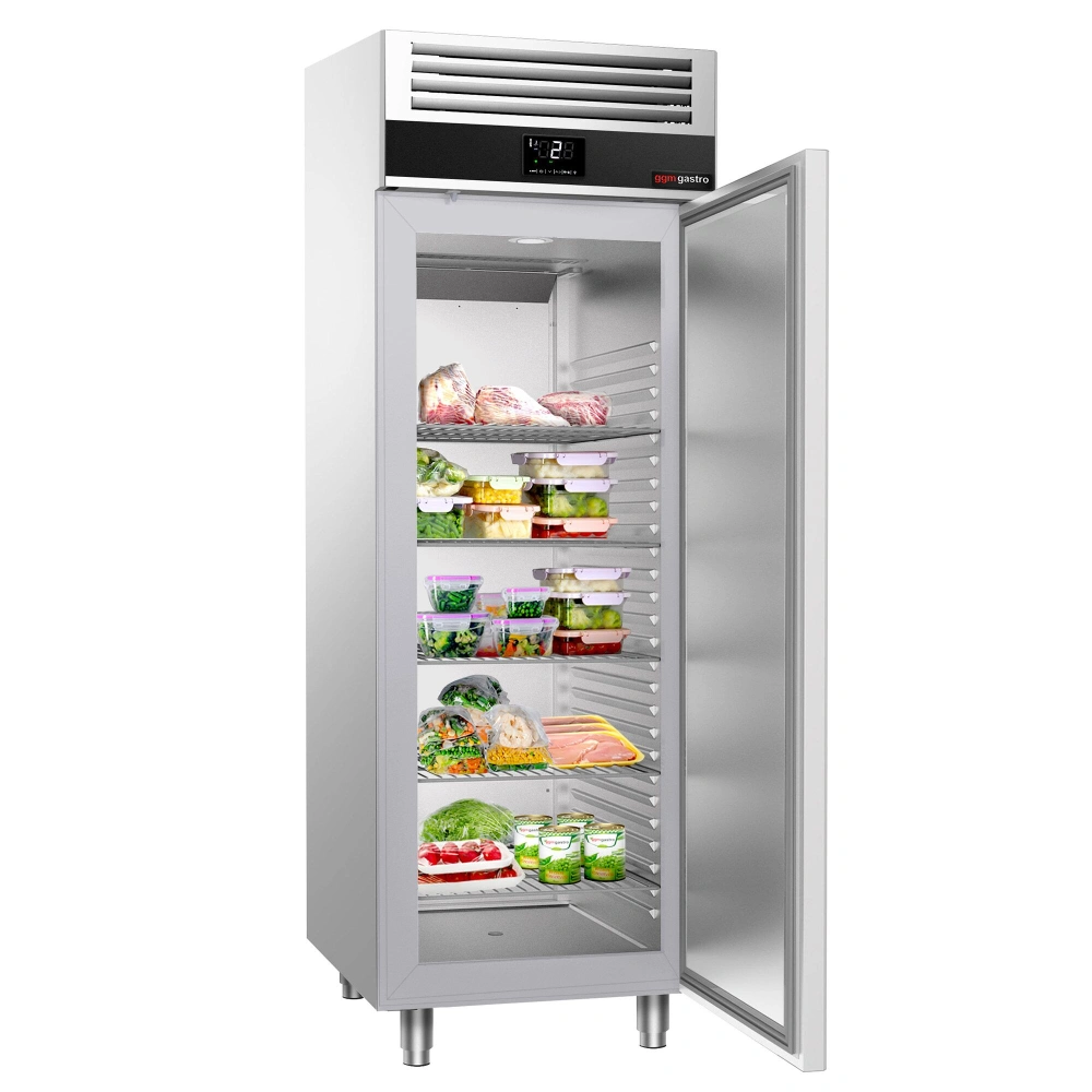 Nerezová chladicí skříň PREMIUM - GN 2/1 - 700 mm - 700 l - až +8 °C - s 1 dveře - Samozavírací dveře; Ventilované chlazení; Automatické odmrazování;…