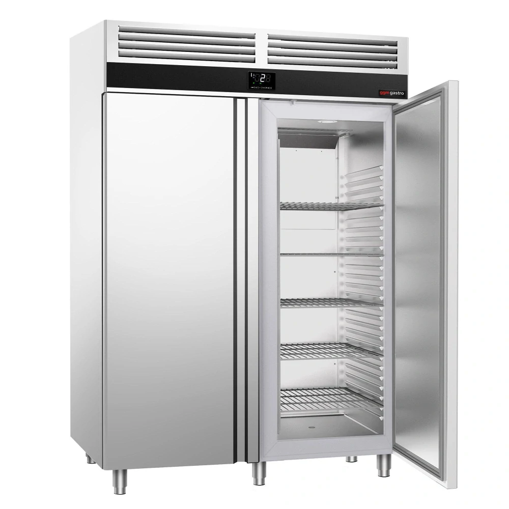 Nerezová skladovací lednice PREMIUM - 1400 L - s 2 prosklenými dveřmi