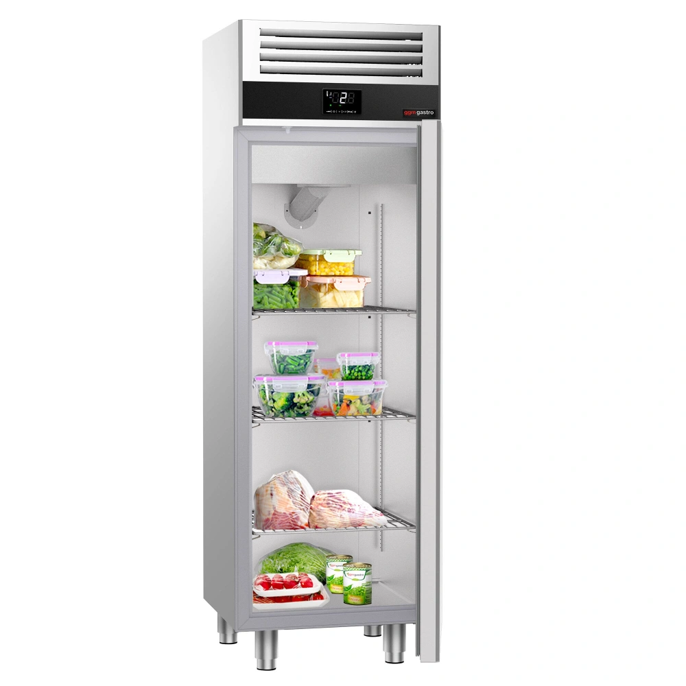 Nerezová skladovací lednice PREMIUM - 400 L - s 1 prosklenými dveřmi