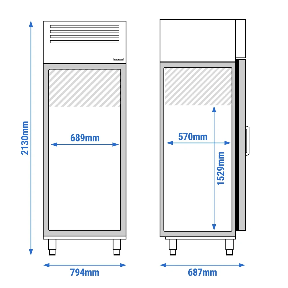 Nerezová chladicí skříň PREMIUM PLUS - GN 2/1 - 687 mm - 560 l - až +8 °C - s 1 skleněné dveře - Digitální termostat; Samozavírací dveře; LED…