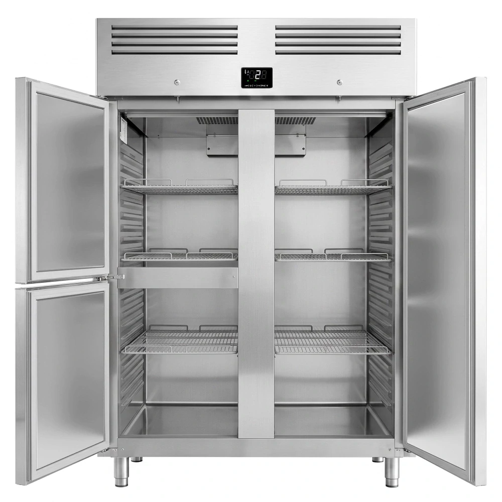 Nerezová chladicí skříň PREMIUM PLUS - GN 2/1 - 1385 mm - 1240 l - až +8 °C - s 3 dveře - Digitální termostat; Samozavírací dveře; Ventilované…