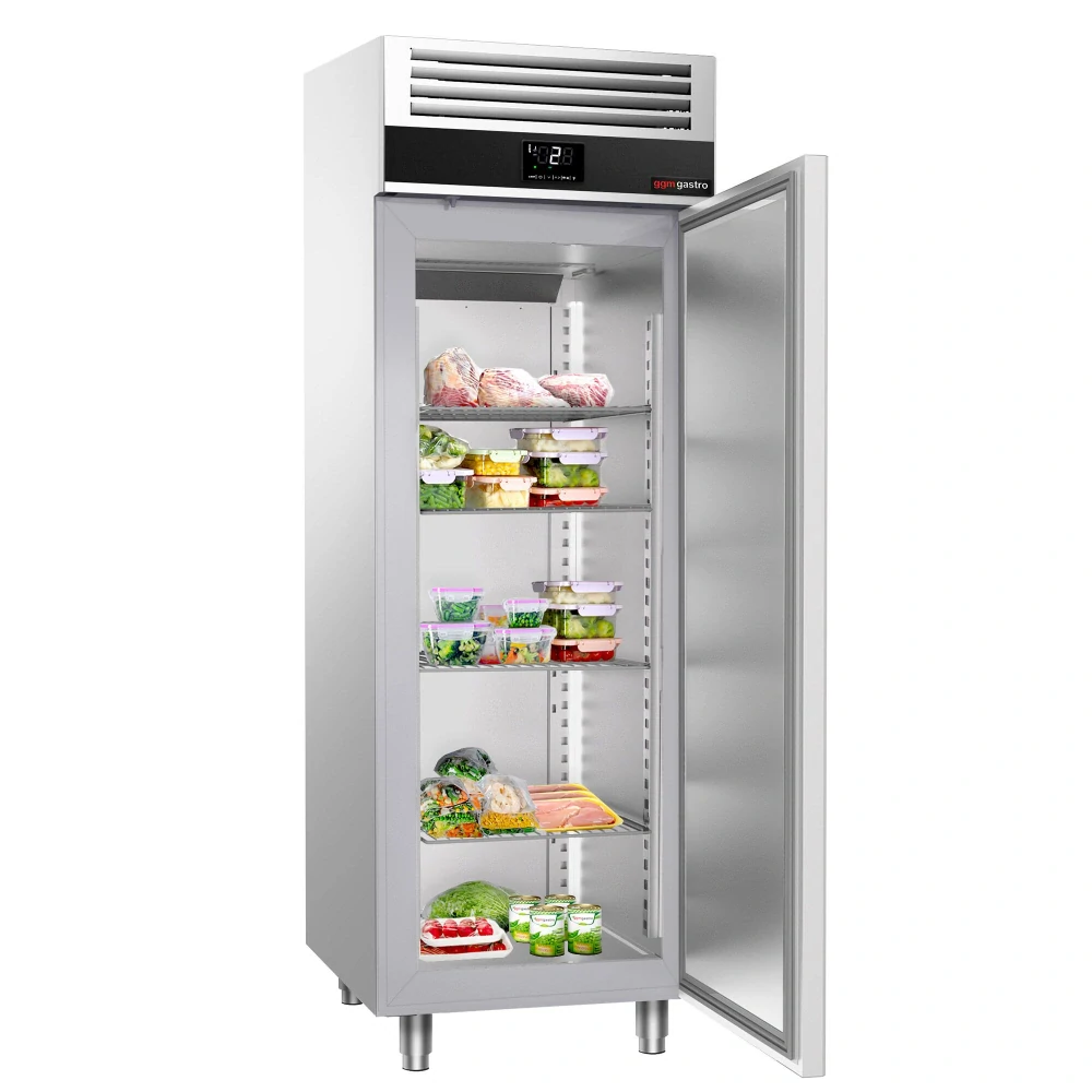 Lednice Nerezová ocel PREMIUM - GN 2/1 - 700 mm - 700 l - až +8 °C - s 1 dveře - Digitální termostat (EVCO; možnost záznamu teplot); Samočíselné dveře…