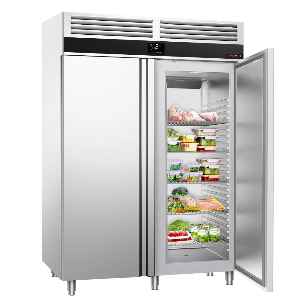 Nerezová skladovací lednice PREMIUM - 1400 L - s 2 prosklenými dveřmi