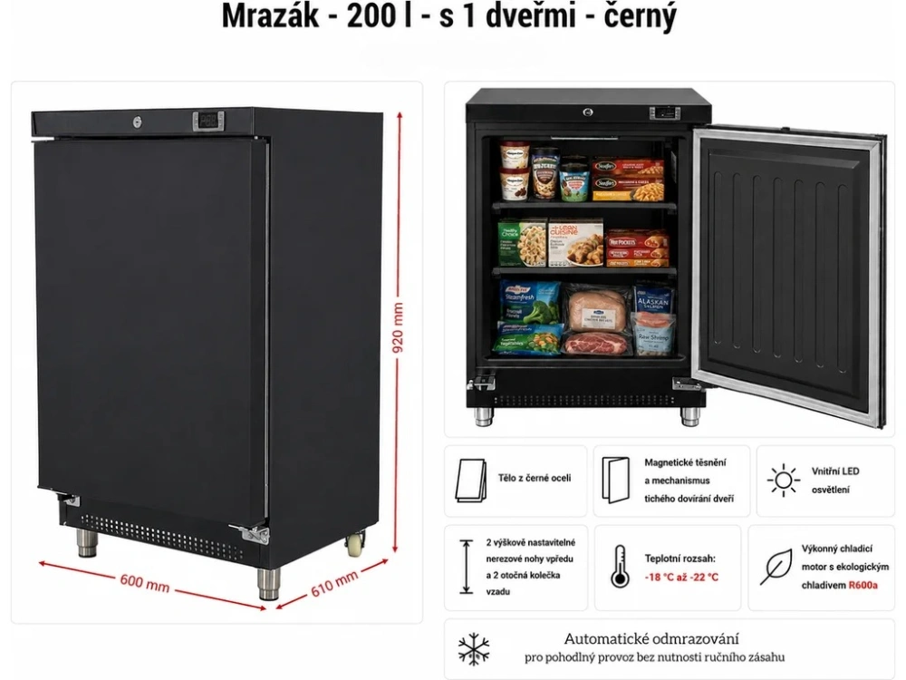 Mrazák - 200 l - s 1 dveřmi - černý