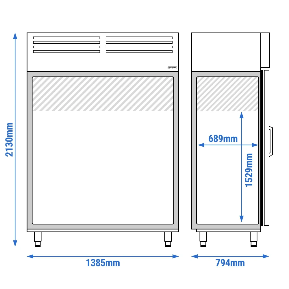 Nerezová chladicí skříň PREMIUM PLUS - GN 2/1 - 1385 mm - 1240 l - až +8 °C - s 2 skleněné dveře