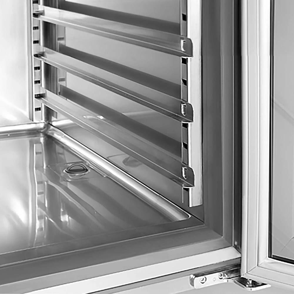Chladicí stůl PREMIUM PLUS - 978x700 mm - se 2 skleněnými dveřmi - Se zadní lištou