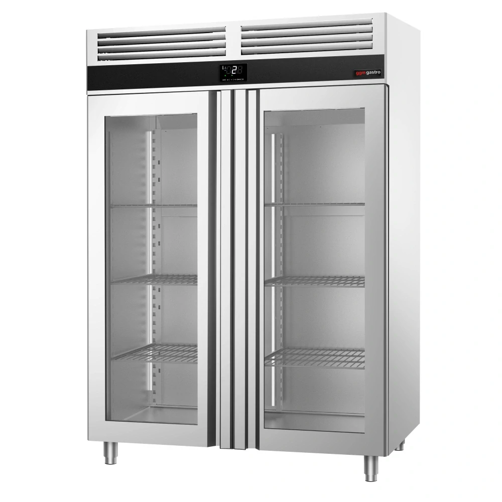 Nerezová chladicí skříň PREMIUM - GN 2/1 - 1 400 L - 2 skleněné dveře