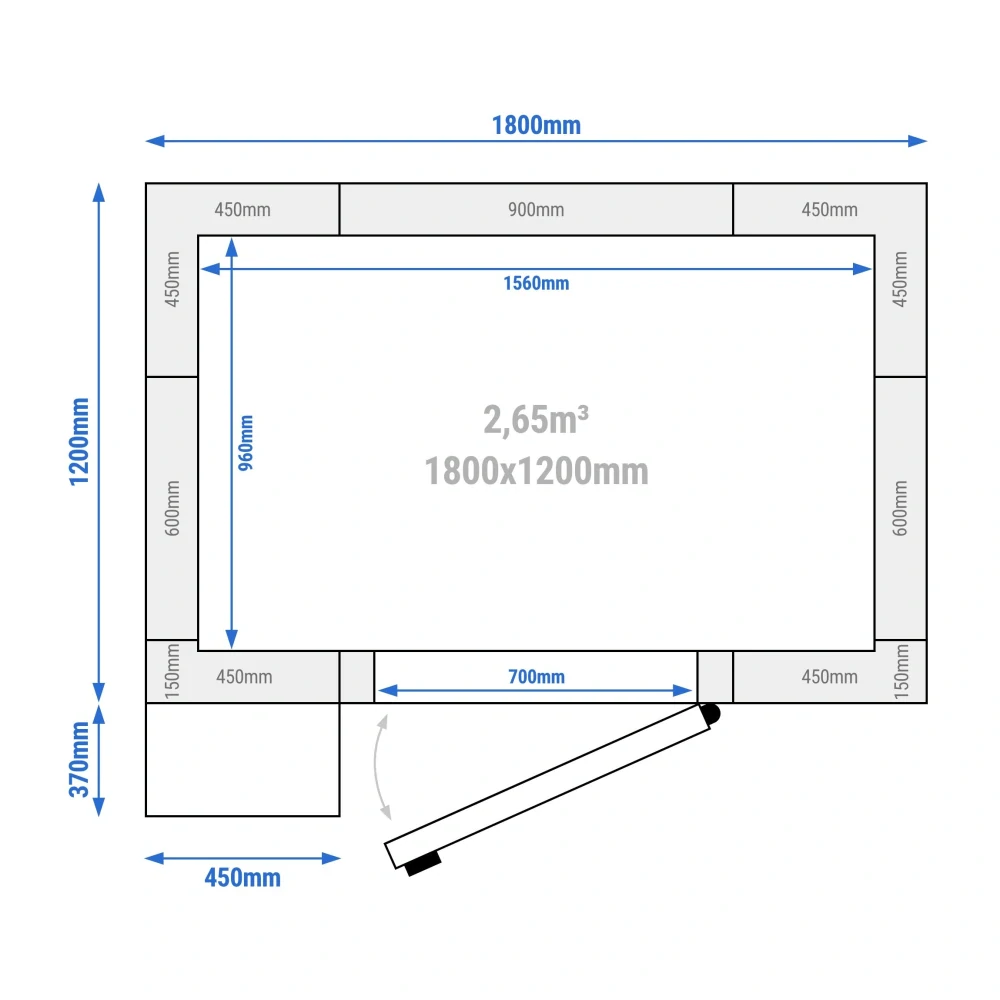 Nerezový mrazicí box - 1800x1200 mm - 2,65 m³ - vč. mrazicího agregátu a lamel