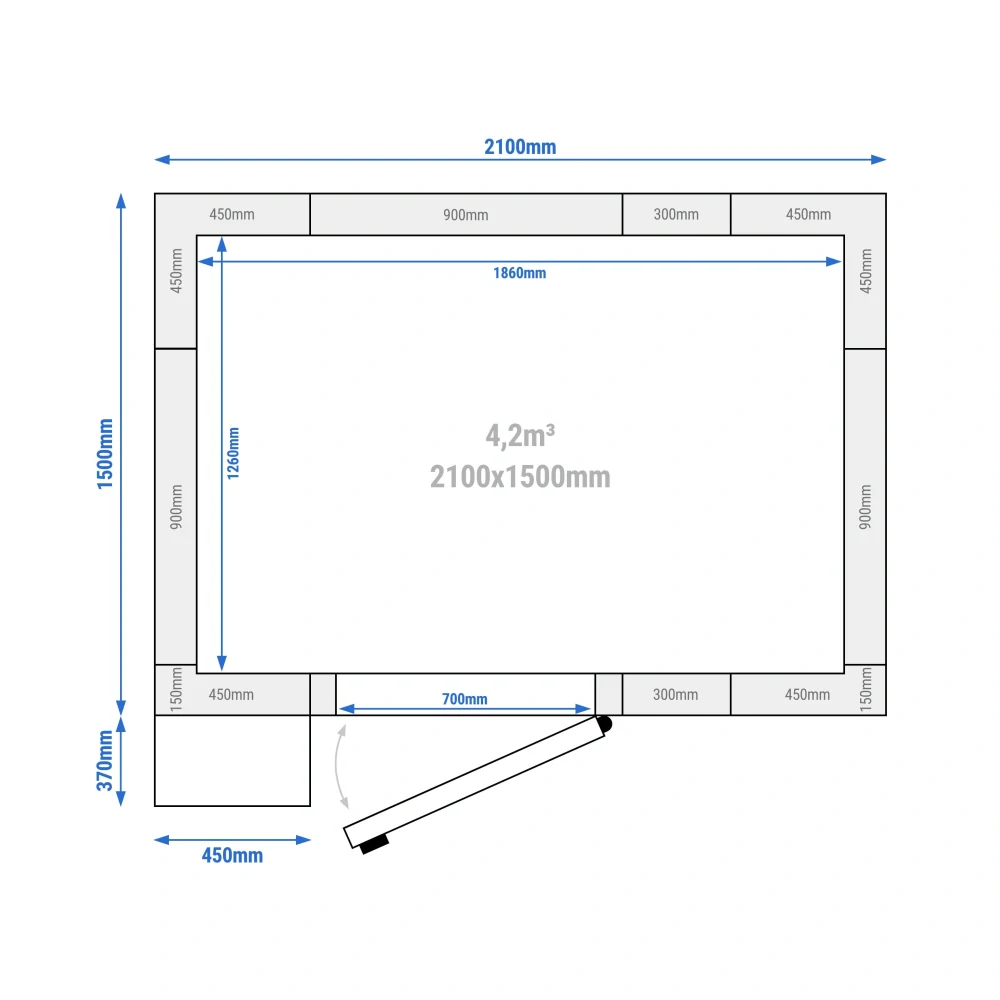 Nerezový mrazicí box - 2100x1500 mm - 4,14 m³ - vč. mrazicí jednotky a lamel