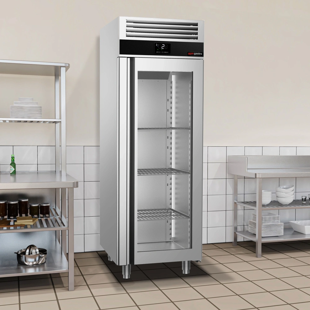 Nerezová skladovací lednice PREMIUM - 700 L - s 1 prosklenými dveřmi