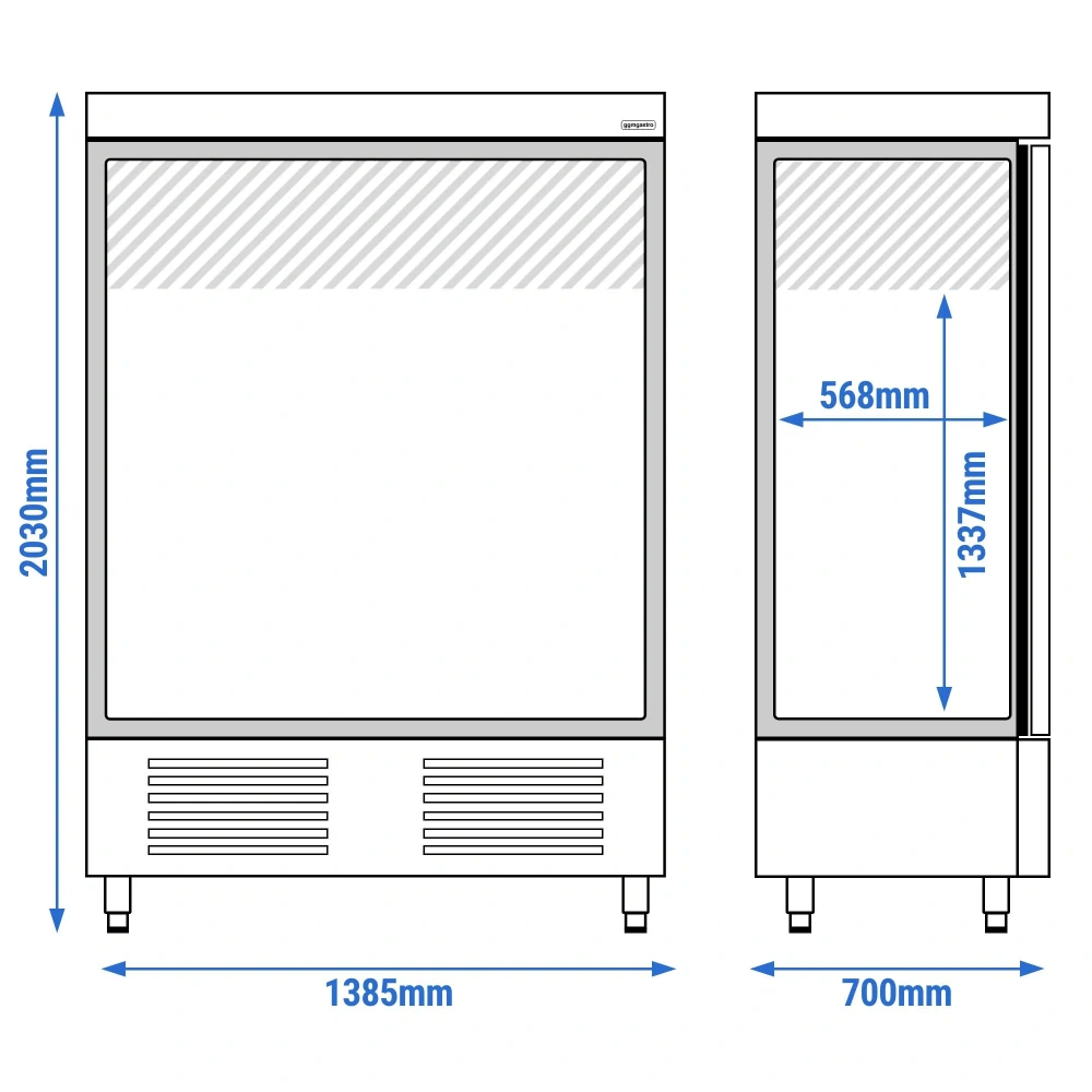 Nerezová chladicí skříň PREMIUM PLUS - GN 1/1 - 1385 mm - 1 110 l - až +8 °C - s 2 dveře - Digitální termostat; Samozavírací dveře; Ventilované…
