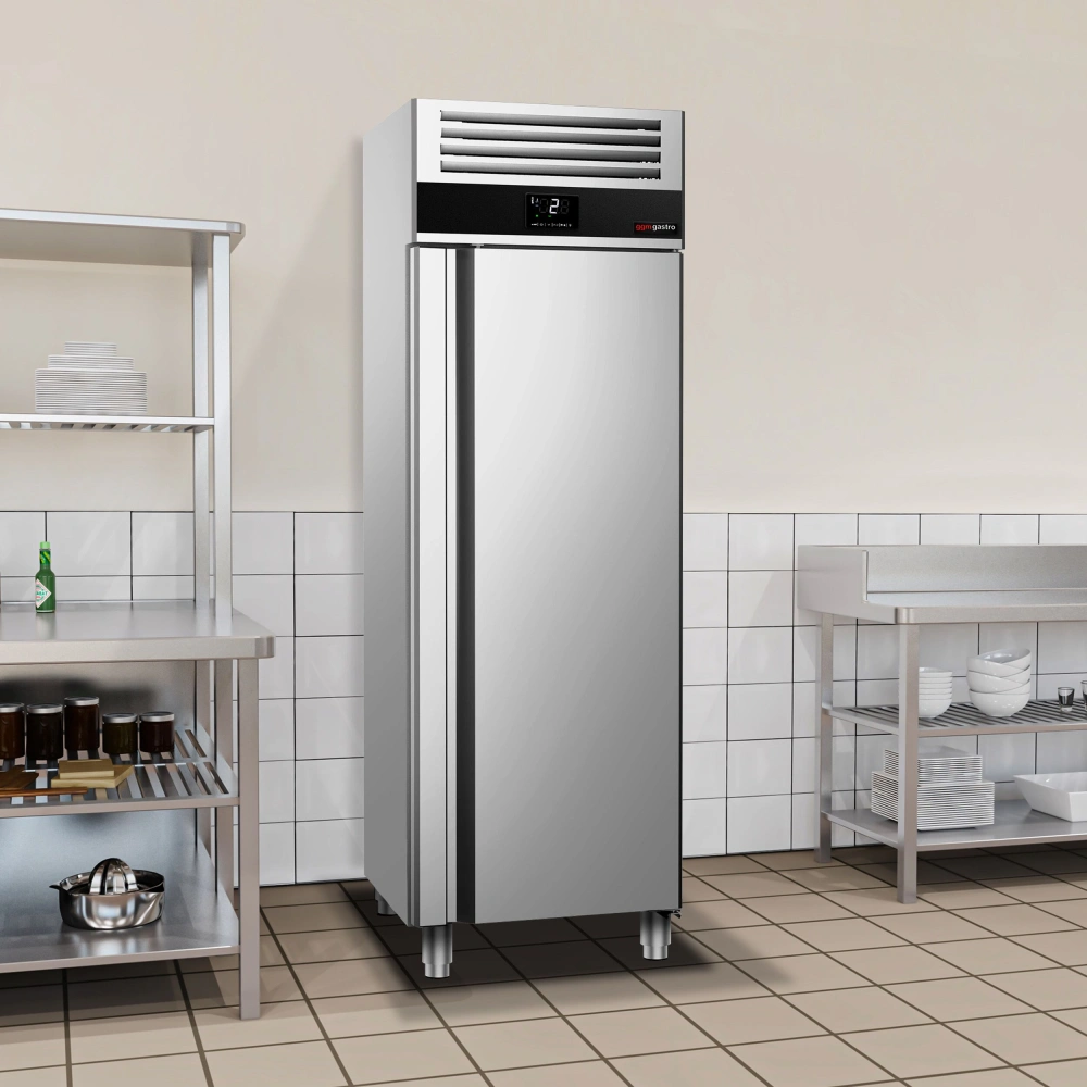 Nerezová skladovací lednice PREMIUM - 400 L - s 1 prosklenými dveřmi