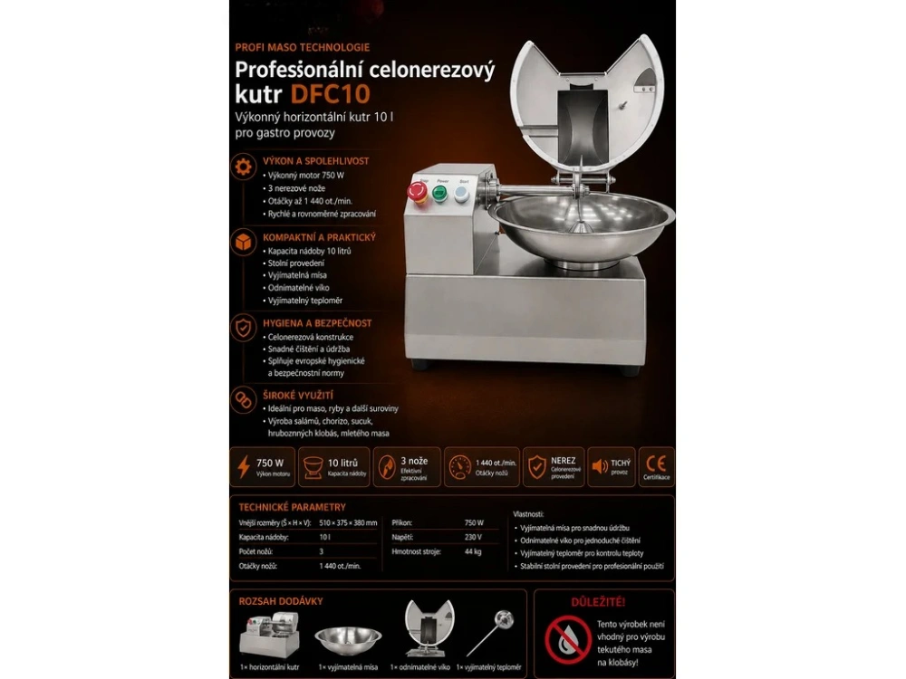 Horizontální kutr – 10 l, 3 nože