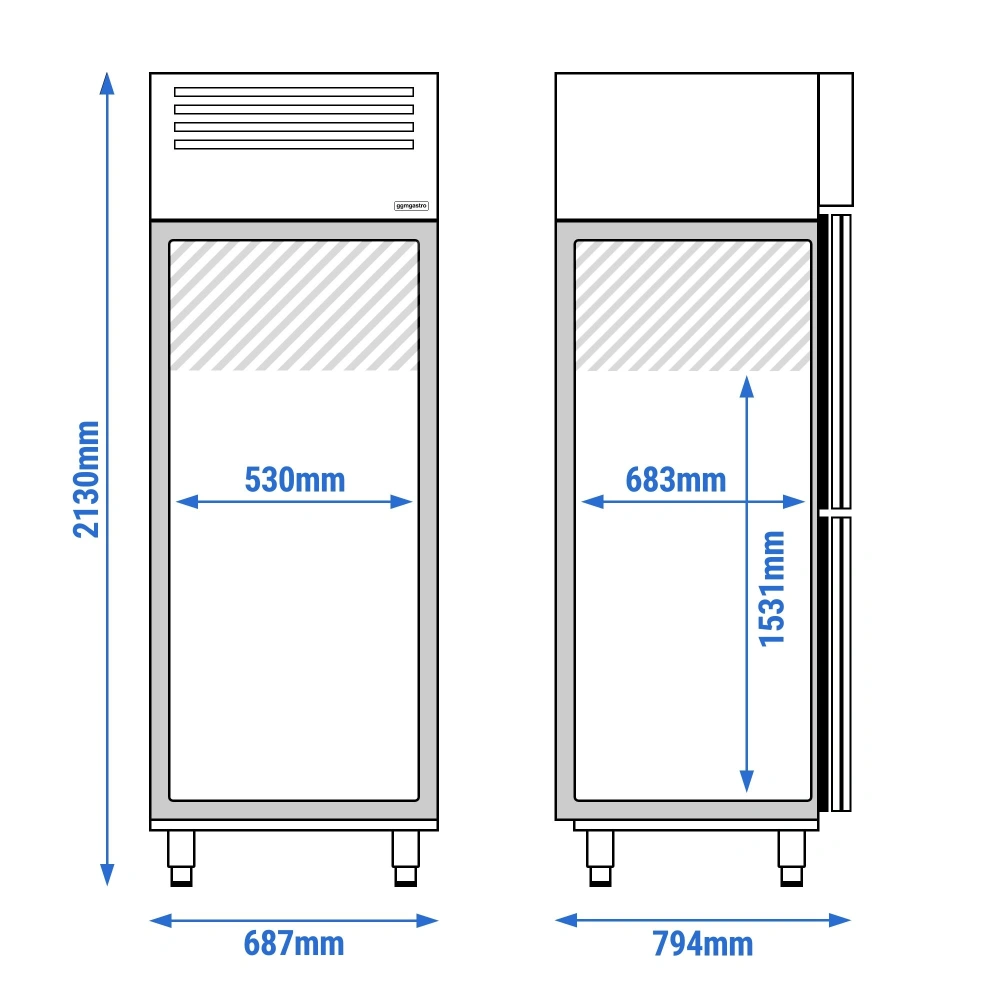 Nerezová chladicí skříň PREMIUM PLUS - GN 2/1 - 686 mm - 560 l - až +8 °C - s 2 poloviční dveře - Digitální termostat; Samozavírací dveře; Ventilované…