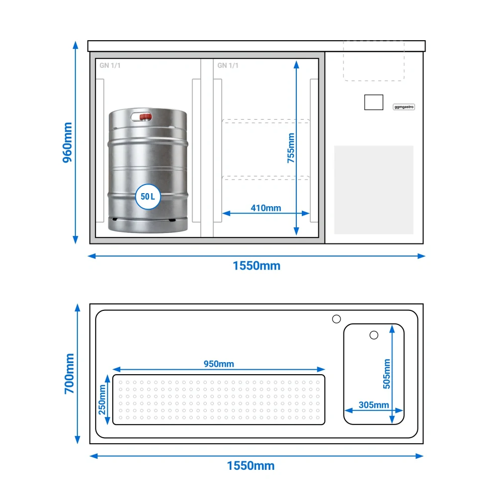 Výčepní pult PREMIUM - 1550x700 mm