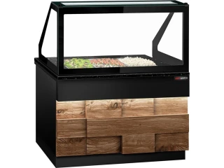 Saladeta Toronto - 1250 mm - 2 dveře - se skleněným nástavcem pro 3x GN 1/1 & 1 police - dřevěná čelní deska - černá žulová pracovní deska