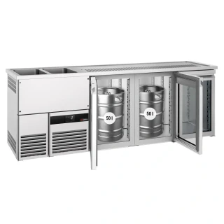 Výčepní pult PREMIUM - 2500x700 mm - 3 skleněné dveře