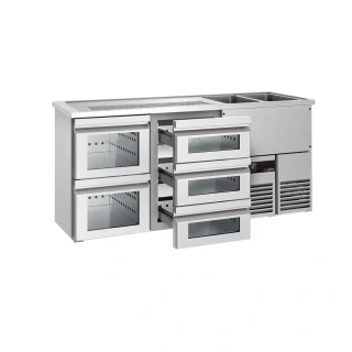 Výčepní pult PREMIUM - 1950x700 mm - 5 skleněných zásuvek