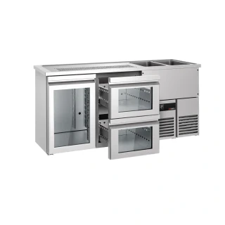 Výčepní pult PREMIUM - 1950x700 mm - 1 skleněné dveře & 2 skleněné zásuvky