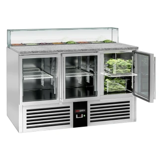 Chladicí saladeta PREMIUM - 1368 mm - 3 skleněné dveře - se skleněným nástavcem pro 8x GN 1/6 - pro CZ