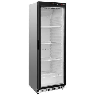 Nerezová chladicí skříň PREMIUM - 400 L - s 1 skleněnými dveřmi - statické chlazení