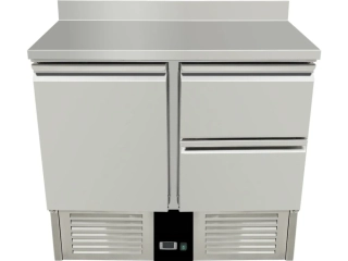 Chladící stůl 0,9 x 0,7 m - se zadním lemem 1 dveřmi a 2 šuplíky v pravo
