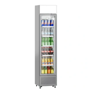 Lednice na nápoje - 435 mm - 145 l - bezrámové provedení - digitální teploměr - s 1 skleněnými dveřmi & osvětleným reklamním displejem
