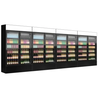 (4 ks) Lednice na nápoje - 4 800 l - bezrámové provedení - digitální teploměr - s 8 skleněnými dveřmi & osvětleným reklamním displejem - černá